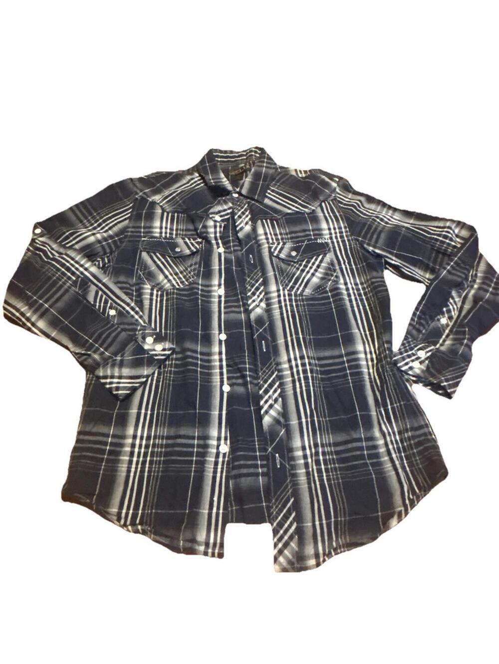 Helix Plaid Long Sleeve Button Up Shirt Mens Medium Blue White Casual Western